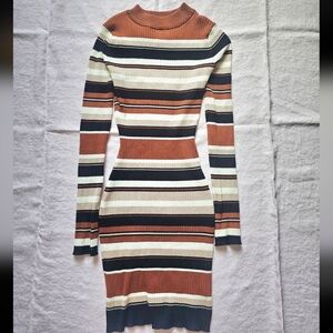 Say What Brown Striped Sweater Body Con Dress